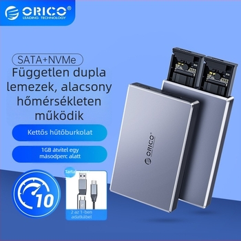 Orico CM2C3 M.2 NVMe kettős SSD tok USB-C interfésszel, 1 éves garancia