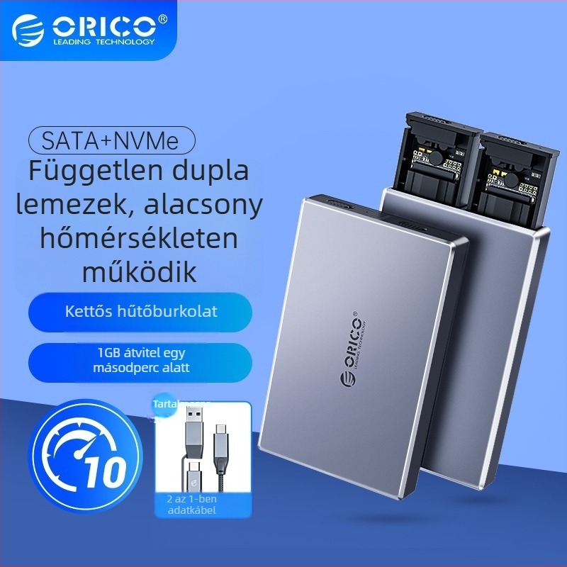 Orico CM2C3 M.2 NVMe kettős SSD tok USB-C interfésszel, 1 éves garancia