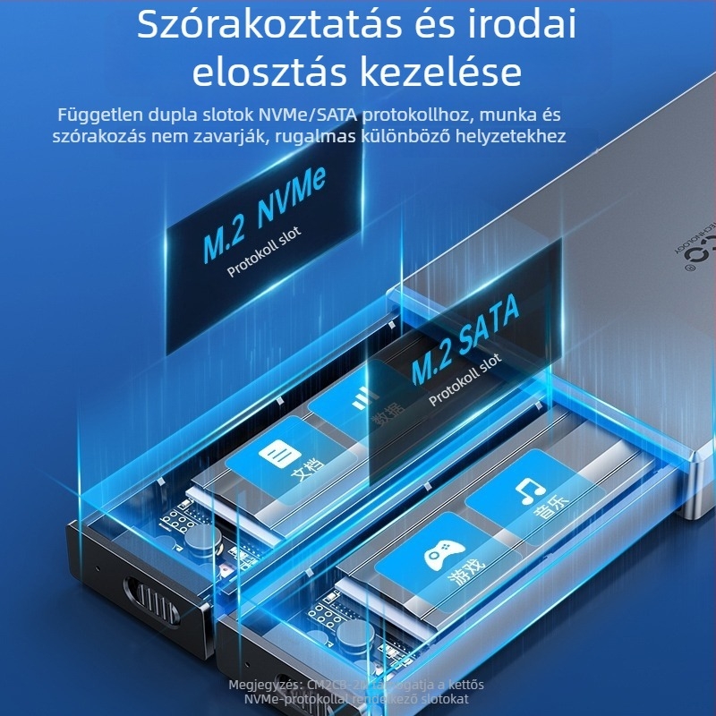 Orico CM2C3 M.2 NVMe kettős SSD tok USB-C interfésszel, 1 éves garancia