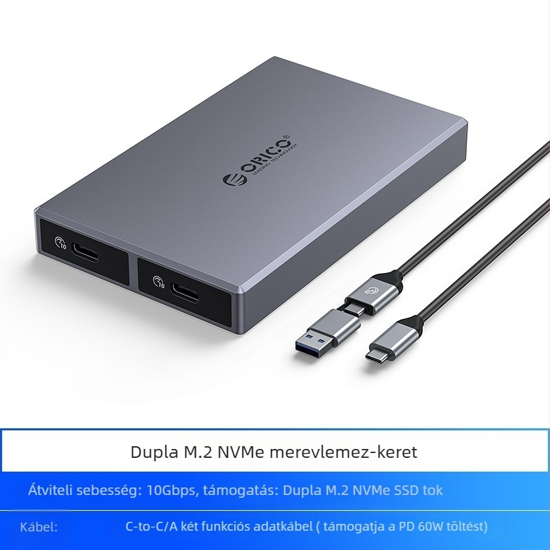 Orico CM2C3 M.2 NVMe kettős SSD tok USB-C interfésszel, 1 éves garancia