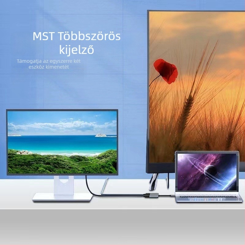 USB-C 4 az 1-ben dokkoló hub: két HDMI kimenet 4K, USB 3.1 5 Gbps, PD gyors töltés, 10 cm kábellel