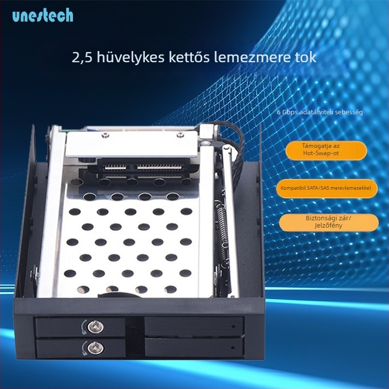 2,5 hüvelykes kétrekeszes merevlemez-tok, SATA III, hot-swap zárómechanizmussal, alumínium ötvözet