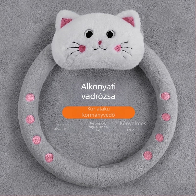 Volánkormány plüss figura – karon alvó macska, aranyos dekoráció lányoknak (Egyetemes kompatibilitás; testreszabás elérhető; logónyomtatás nem lehetséges)
