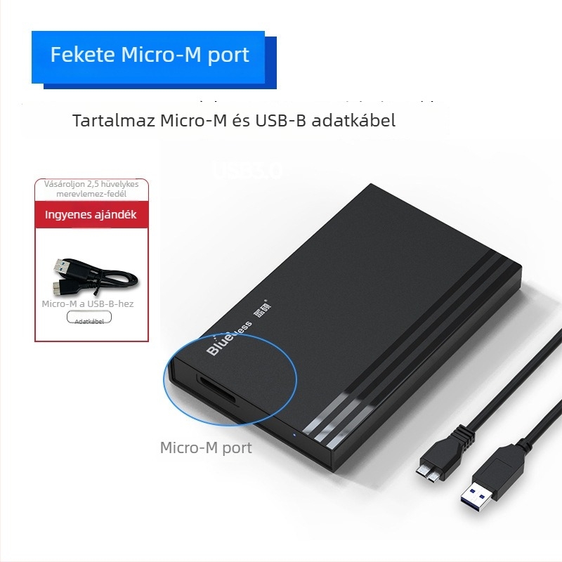 SATA SSD külső tok USB 3.0 és Type-C csatlakozásokkal, alumíniumötvözet + ABS, 4TB-ig, 6 Gbps átviteli sebesség