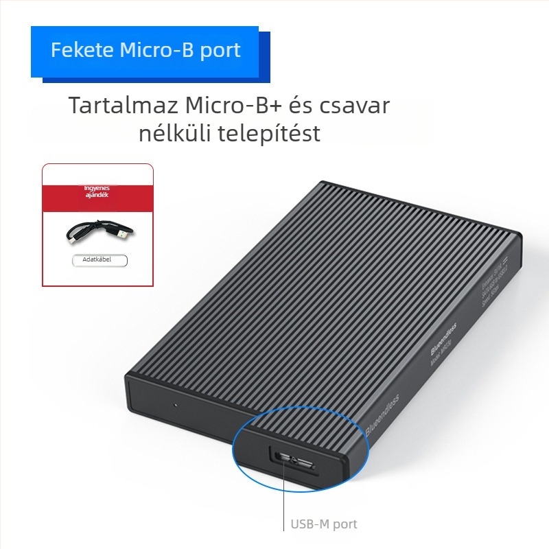 SATA SSD külső tok USB 3.0 és Type-C csatlakozásokkal, alumíniumötvözet + ABS, 4TB-ig, 6 Gbps átviteli sebesség