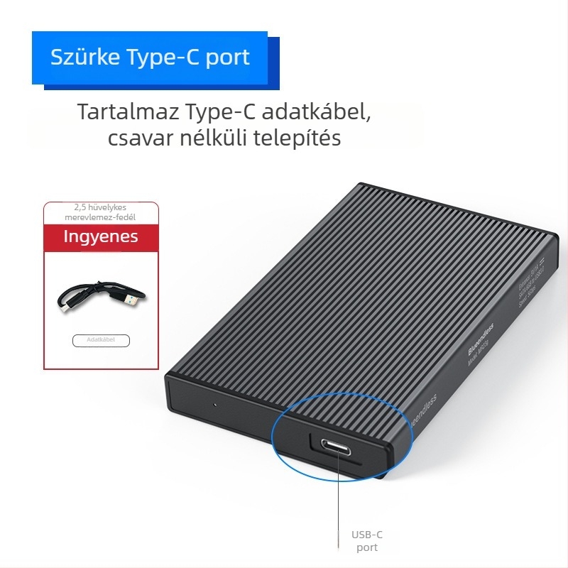 SATA SSD külső tok USB 3.0 és Type-C csatlakozásokkal, alumíniumötvözet + ABS, 4TB-ig, 6 Gbps átviteli sebesség