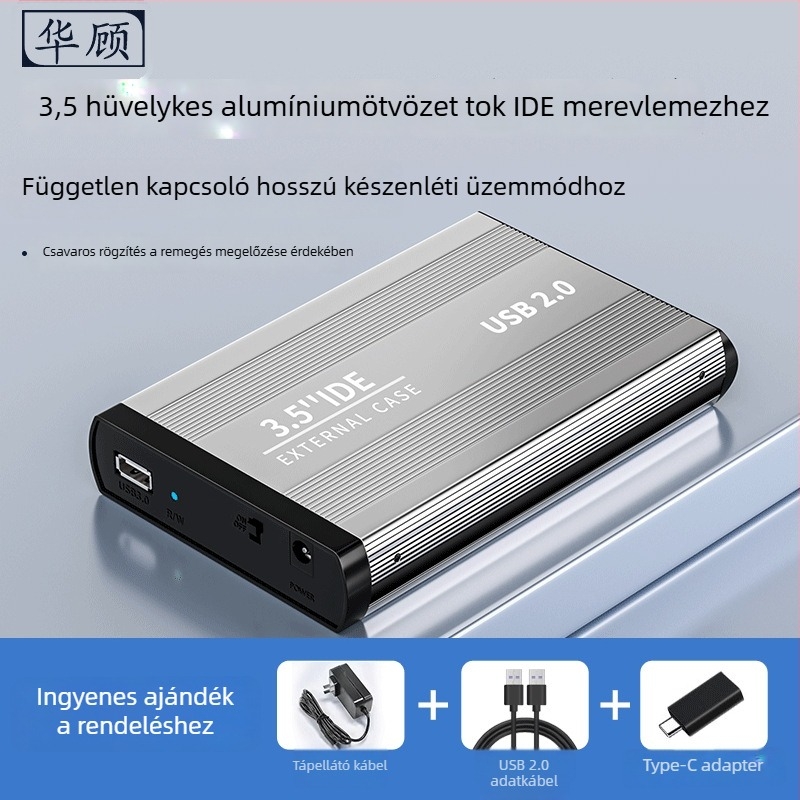 Huagu IDE külső merevlemez-ház — 39-pins IDE interfész, USB, hűtés, ütésálló