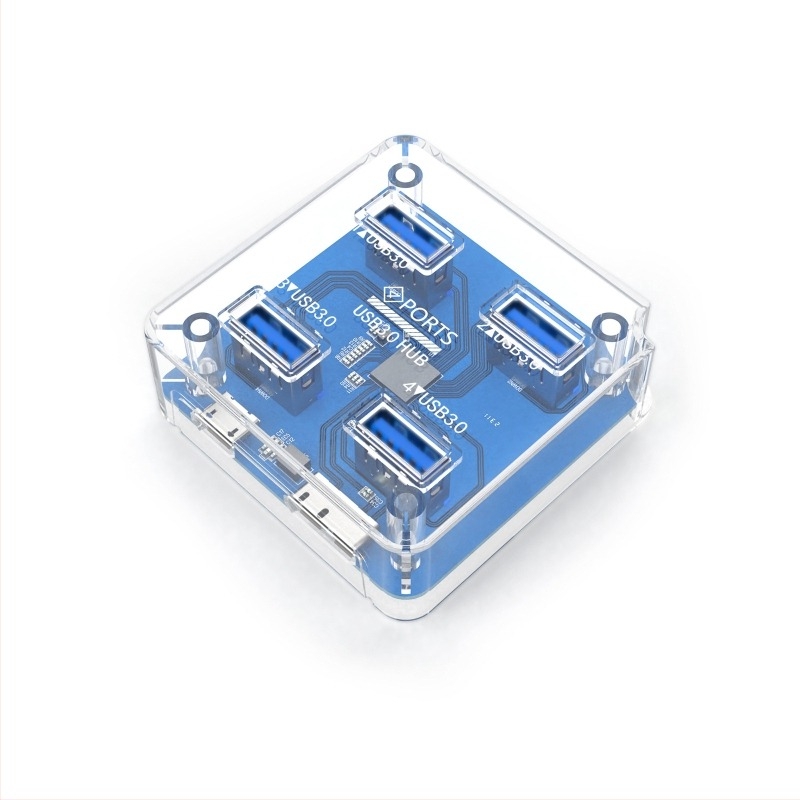 USB 3.0 4-portos hub, átlátszó kialakítás, 5 Gbps, külső táp nélkül