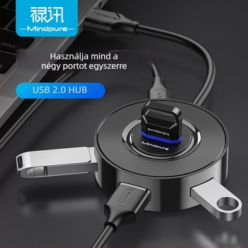 USB 2.0 hub, 4-port, bus-powered USB bővítő dokk, modell US018, átviteli sebesség 300 MB/s