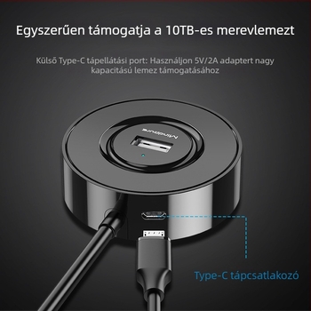 USB 2.0 hub, 4-port, bus-powered USB bővítő dokk, modell US018, átviteli sebesség 300 MB/s