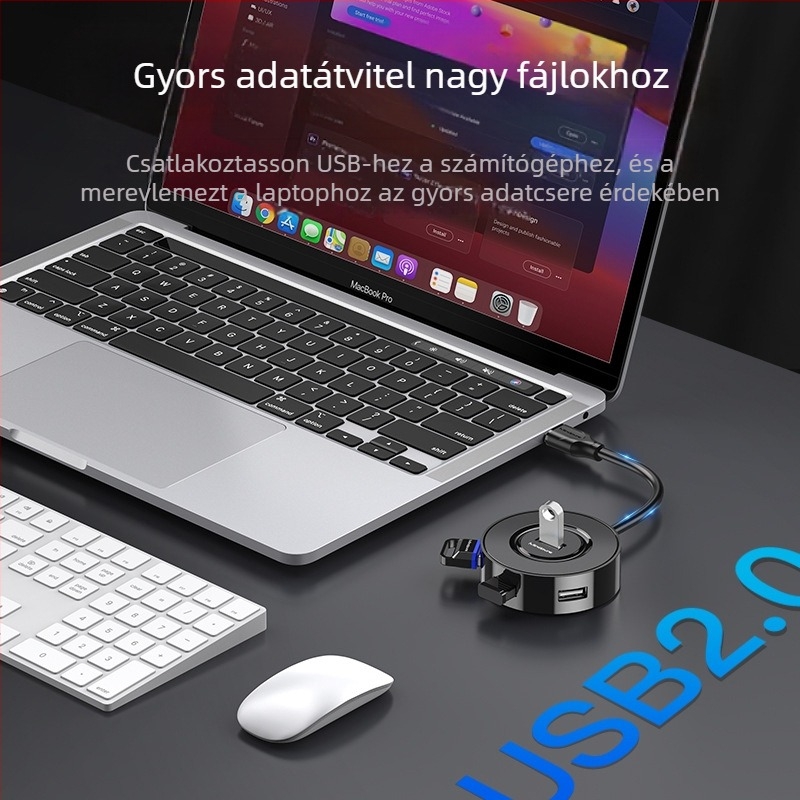 USB 2.0 hub, 4-port, bus-powered USB bővítő dokk, modell US018, átviteli sebesség 300 MB/s