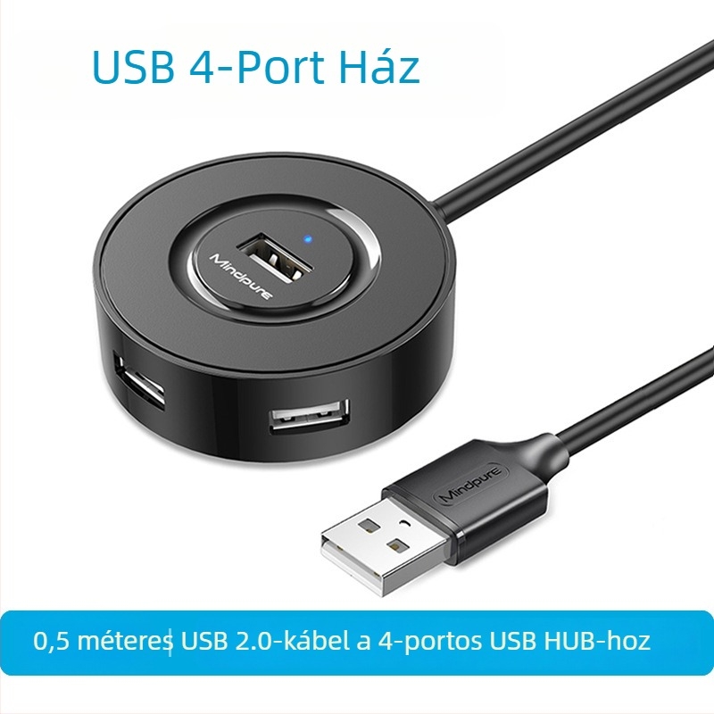 USB 2.0 hub, 4-port, bus-powered USB bővítő dokk, modell US018, átviteli sebesség 300 MB/s