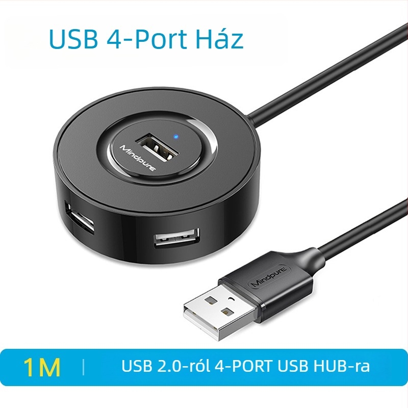USB 2.0 hub, 4-port, bus-powered USB bővítő dokk, modell US018, átviteli sebesség 300 MB/s