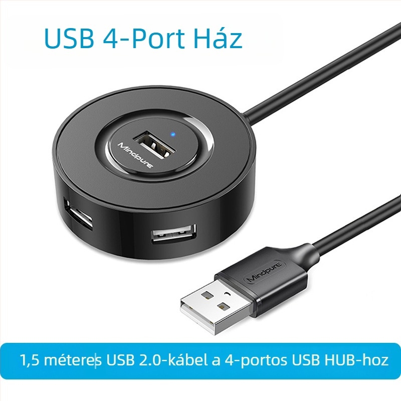 USB 2.0 hub, 4-port, bus-powered USB bővítő dokk, modell US018, átviteli sebesség 300 MB/s