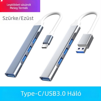Type-C USB 3.0 négyportos bővítő dokk laptophoz, 0,2 m kábel, külső táp nélkül