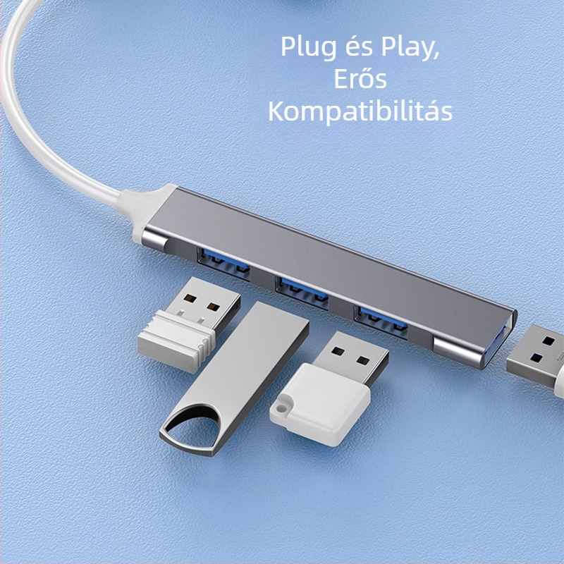 Type-C USB 3.0 négyportos bővítő dokk laptophoz, 0,2 m kábel, külső táp nélkül