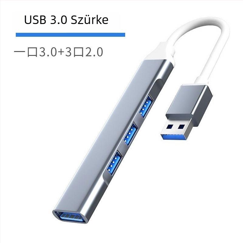 Type-C USB 3.0 négyportos bővítő dokk laptophoz, 0,2 m kábel, külső táp nélkül