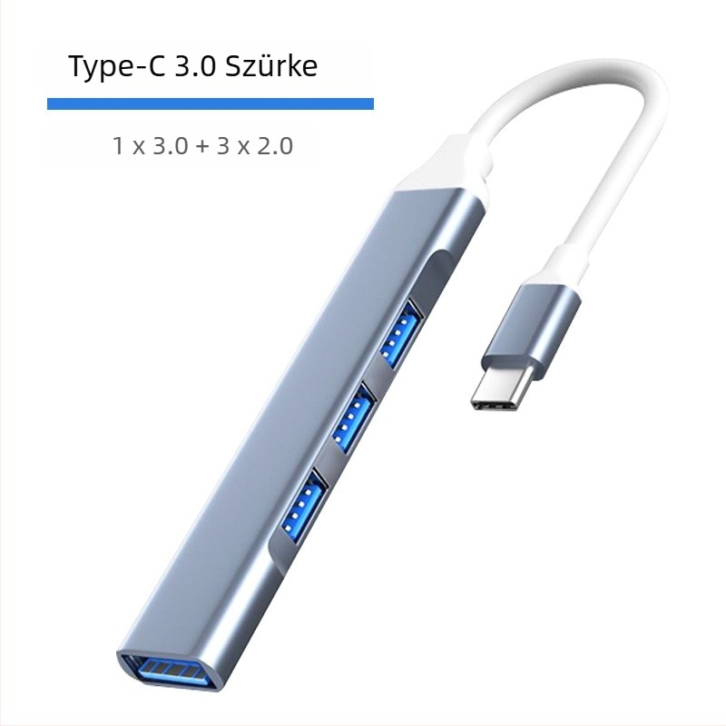 Type-C USB 3.0 négyportos bővítő dokk laptophoz, 0,2 m kábel, külső táp nélkül