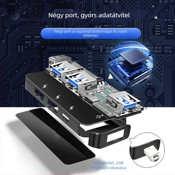 USB-C autós hub, 4 porttal, USB 3.1, USB-n keresztüli táplálás