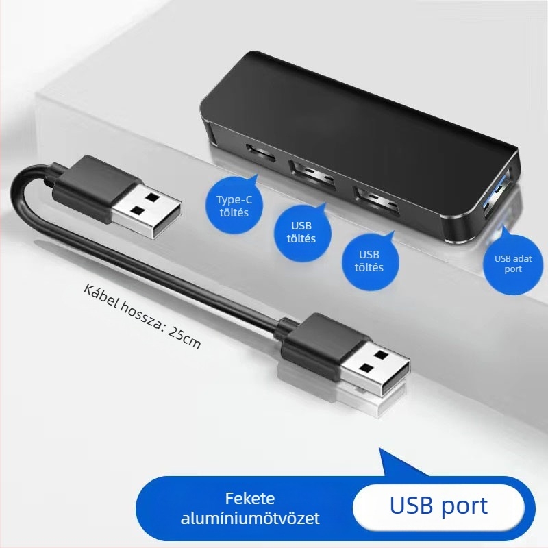 USB-C autós hub, 4 porttal, USB 3.1, USB-n keresztüli táplálás