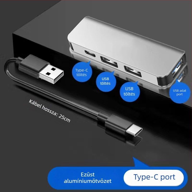 USB-C autós hub, 4 porttal, USB 3.1, USB-n keresztüli táplálás