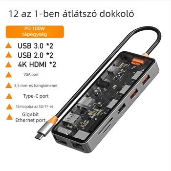 HCET W501 Type-C dokkoló állomás HDMI-vel, RJ45-vel, USB 3.0-val és SD-kártyaolvasóval