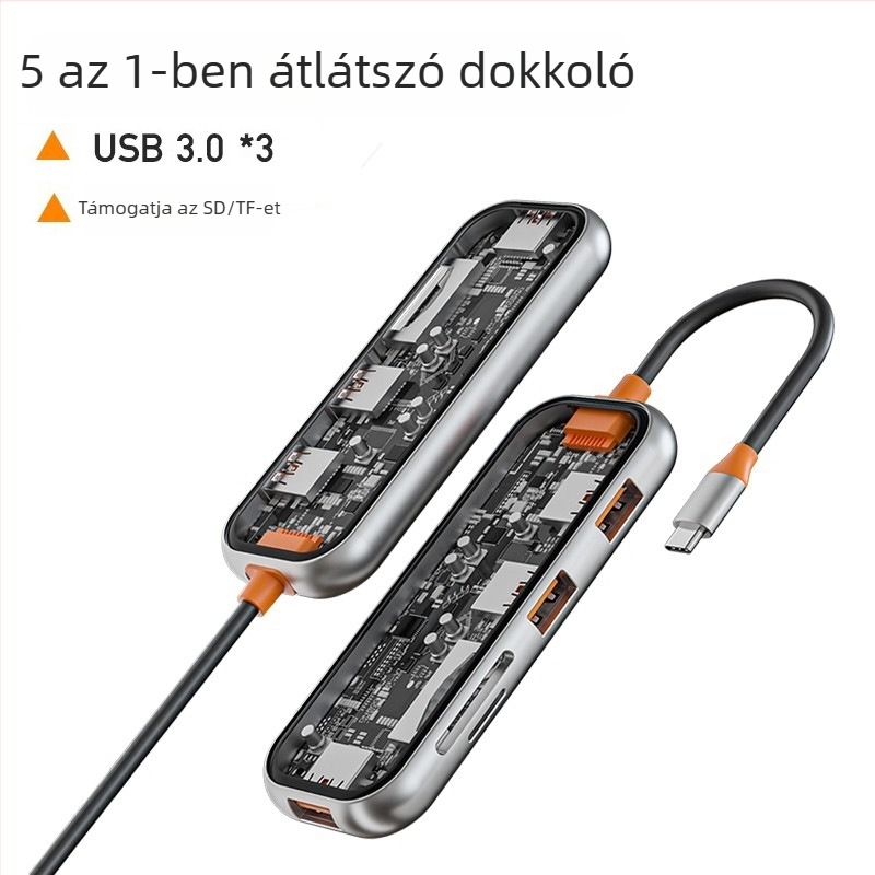 HCET W501 Type-C dokkoló állomás HDMI-vel, RJ45-vel, USB 3.0-val és SD-kártyaolvasóval