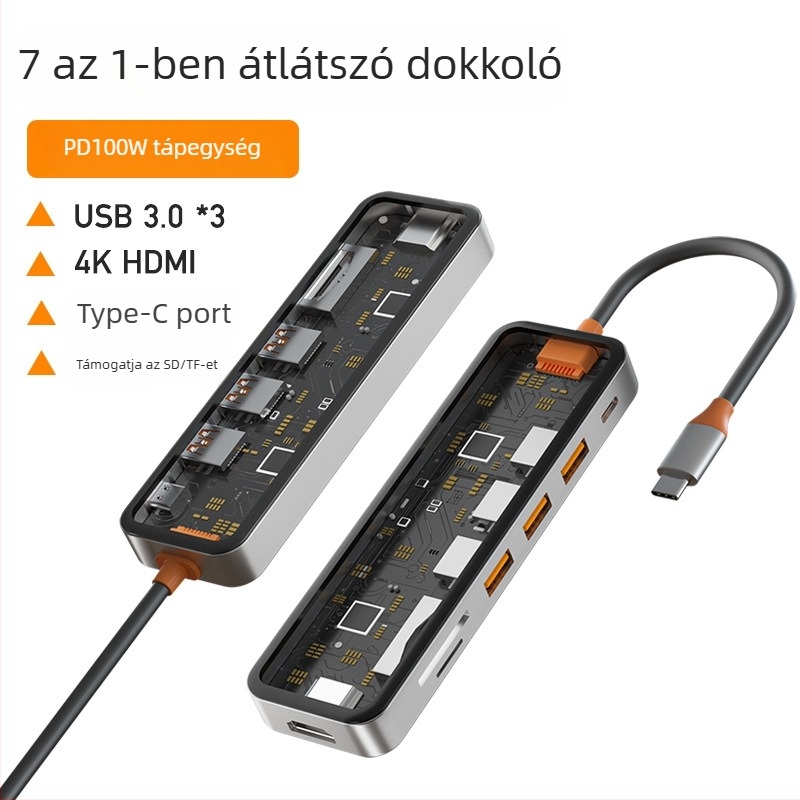 HCET W501 Type-C dokkoló állomás HDMI-vel, RJ45-vel, USB 3.0-val és SD-kártyaolvasóval