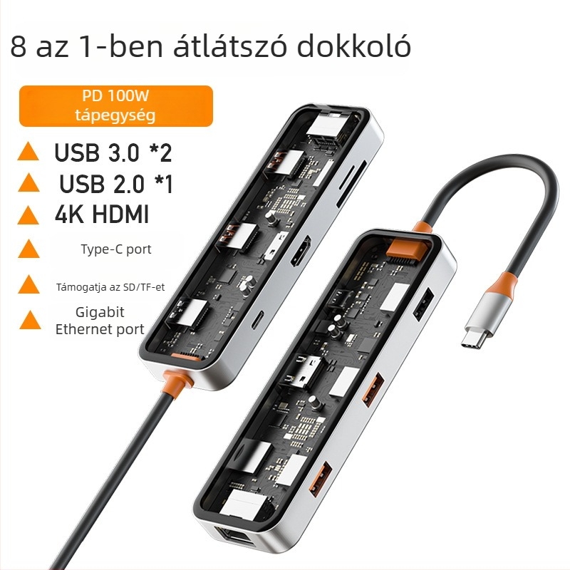 HCET W501 Type-C dokkoló állomás HDMI-vel, RJ45-vel, USB 3.0-val és SD-kártyaolvasóval
