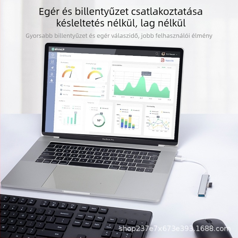 USB-C notebook hub USB 3.0 átvezető, többportos bővítő dokk, alumínium ötvözet ház, 10 cm kábel, 1–4 port