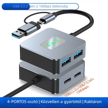 USB-C hub szétkapcsoló USB 3.2 10Gbps, 1–4 port, modellek BYL-2320/2320A/2433/2434, külső tápegység nélkül