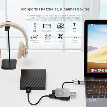 USB-C hub szétkapcsoló USB 3.2 10Gbps, 1–4 port, modellek BYL-2320/2320A/2433/2434, külső tápegység nélkül