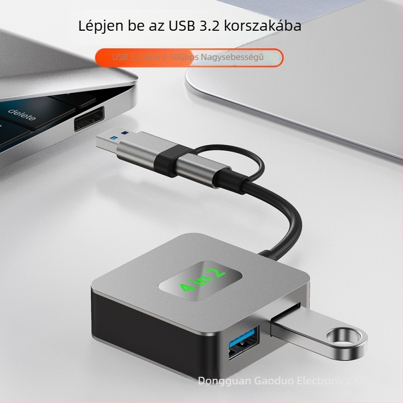 USB-C hub szétkapcsoló USB 3.2 10Gbps, 1–4 port, modellek BYL-2320/2320A/2433/2434, külső tápegység nélkül
