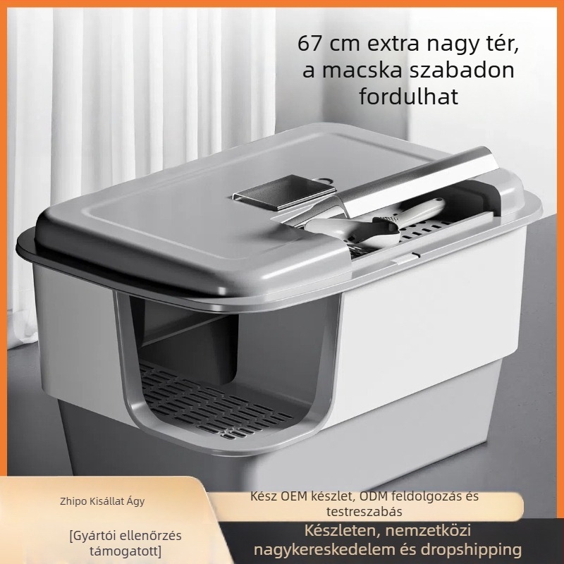 Extra nagy macskaalomtál, folyosó típusú, teljesen zárt, fröcskölés elleni és szagkezeléssel, macskáknak és kiscicáknak