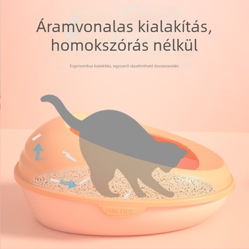 Extra nagy macskaalom-tál nyitott, félzárt kialakítással, anti-szórás funkcióval, tojás alakú