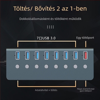 Ipari USB 3.0 8-portos dokkoló állomás független kapcsolókkal, külső tápegységgel - Modell T292