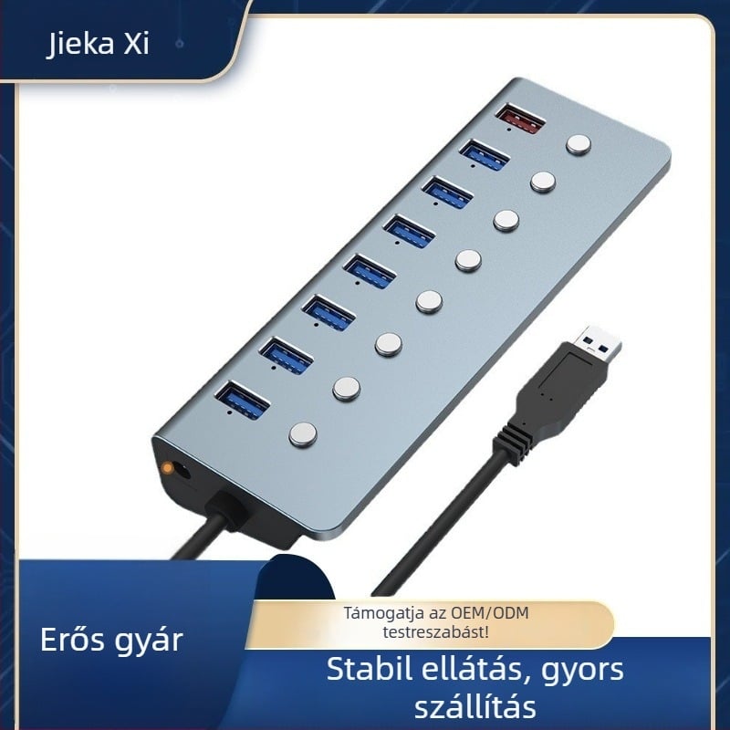 Ipari USB 3.0 8-portos dokkoló állomás független kapcsolókkal, külső tápegységgel - Modell T292
