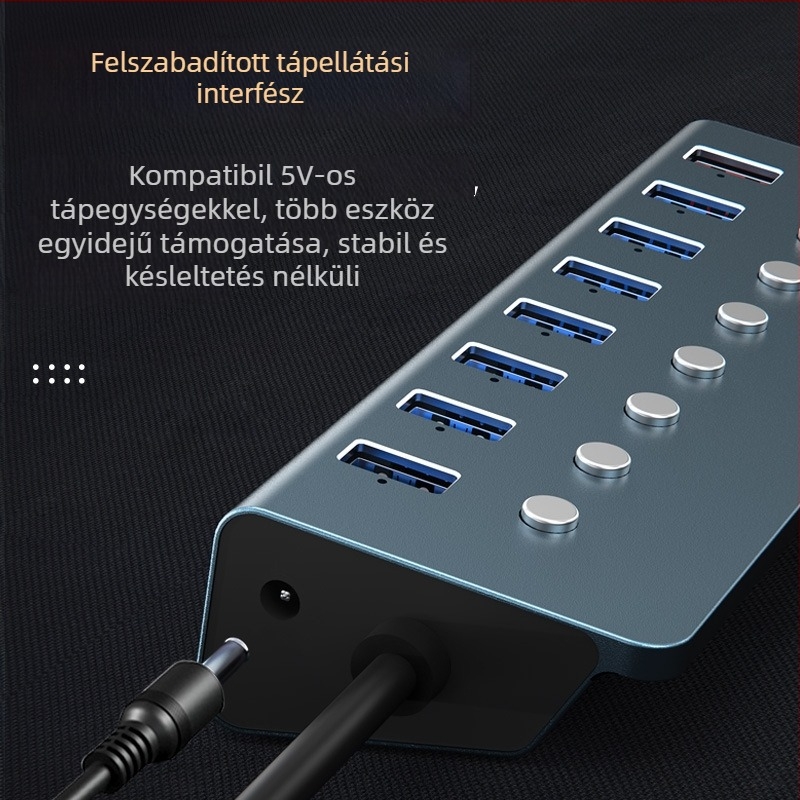 Ipari USB 3.0 8-portos dokkoló állomás független kapcsolókkal, külső tápegységgel - Modell T292