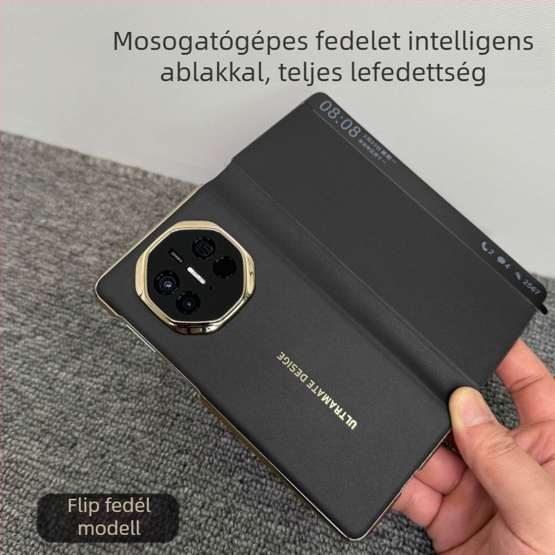 Huawei Mate X5 Kollekciós kiadás PU bőr tok központi zsanérral és okos ablakkal