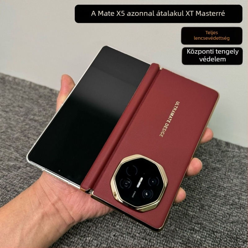 Huawei Mate X5 Kollekciós kiadás PU bőr tok központi zsanérral és okos ablakkal