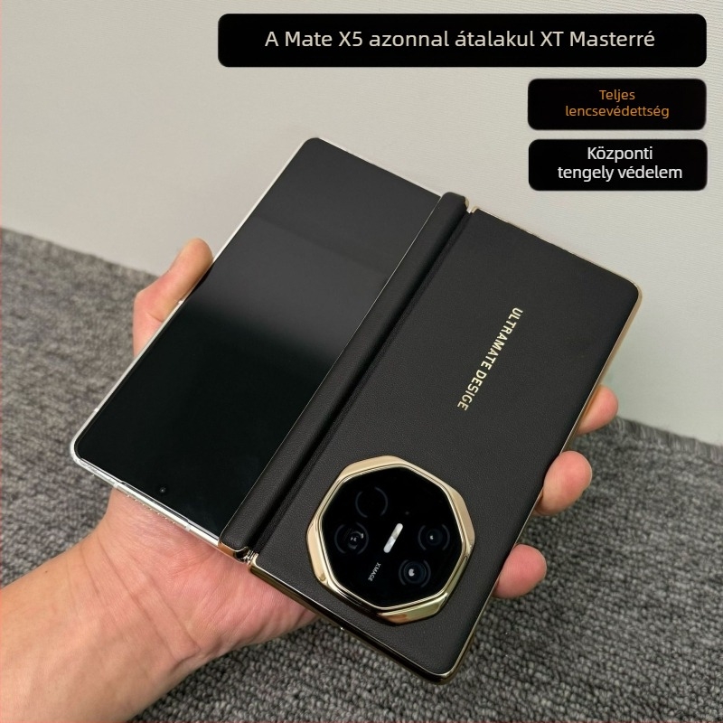 Huawei Mate X5 Kollekciós kiadás PU bőr tok központi zsanérral és okos ablakkal
