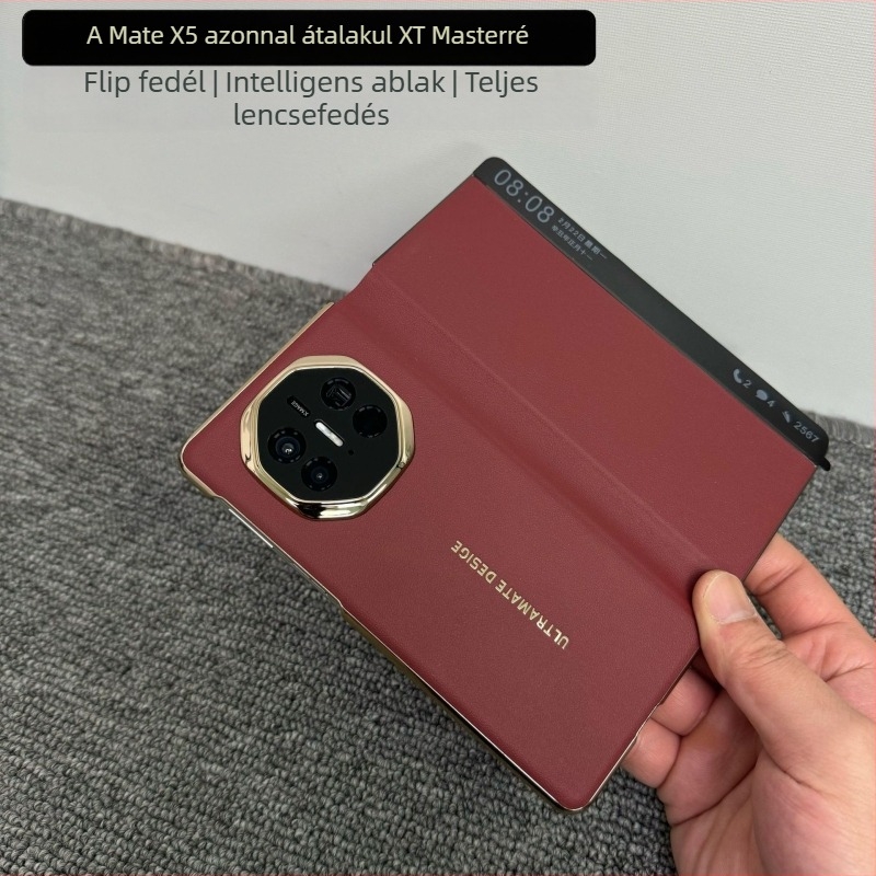 Huawei Mate X5 Kollekciós kiadás PU bőr tok központi zsanérral és okos ablakkal