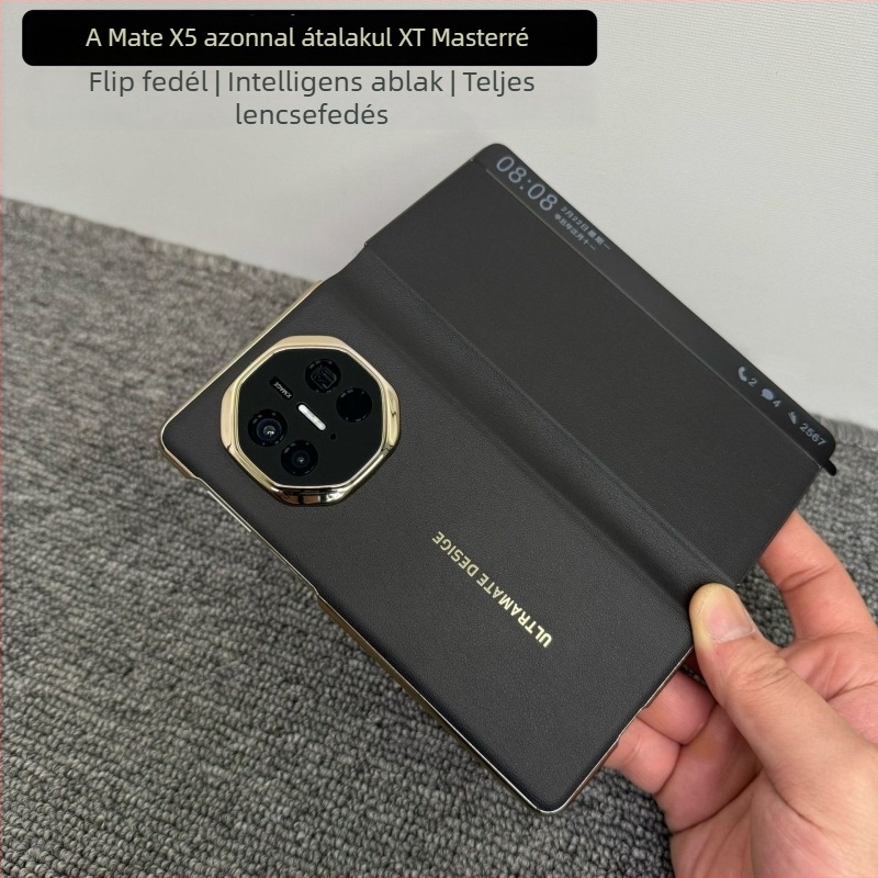 Huawei Mate X5 Kollekciós kiadás PU bőr tok központi zsanérral és okos ablakkal