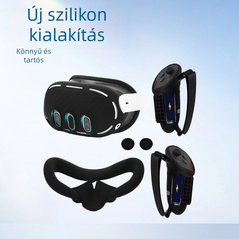 Meta Quest 3 szilikon védőtok – luxus kiadás; tartalmaz fogantyúvédőt, fő egységvédőt és maszkot; kompatibilis a Meta Quest 3-mal; súly 200 g.