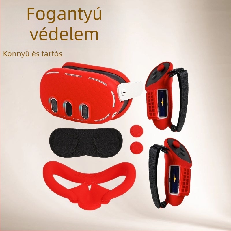 Meta Quest 3 szilikon védőtok – luxus kiadás; tartalmaz fogantyúvédőt, fő egységvédőt és maszkot; kompatibilis a Meta Quest 3-mal; súly 200 g.