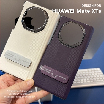 Huawei Mate XTS kettős tengelyű forgó tok, mágneses zsanérral, PU bőr, domborított felület