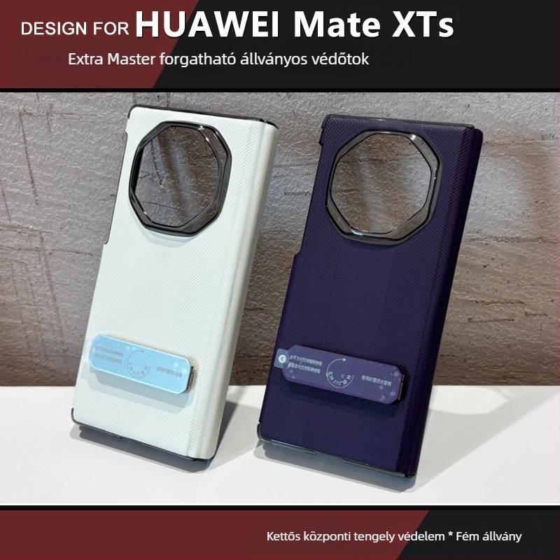 Huawei Mate XTS kettős tengelyű forgó tok, mágneses zsanérral, PU bőr, domborított felület