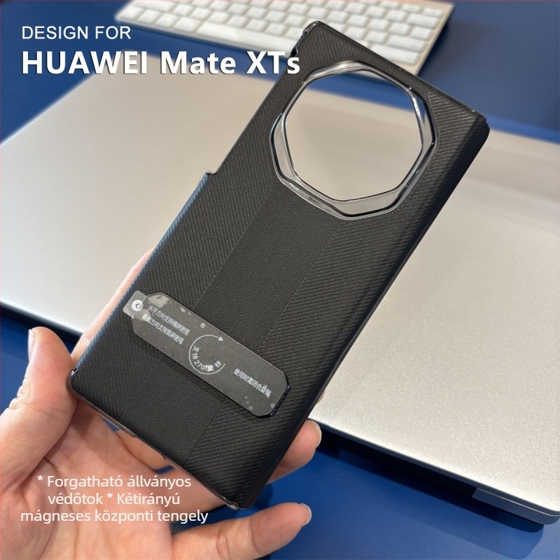 Huawei Mate XTS kettős tengelyű forgó tok, mágneses zsanérral, PU bőr, domborított felület