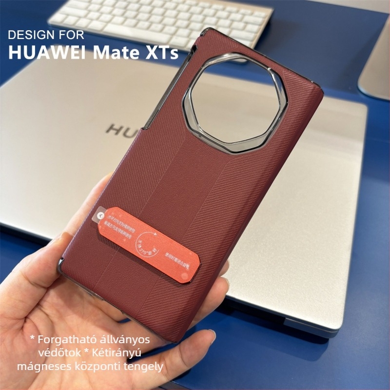 Huawei Mate XTS kettős tengelyű forgó tok, mágneses zsanérral, PU bőr, domborított felület