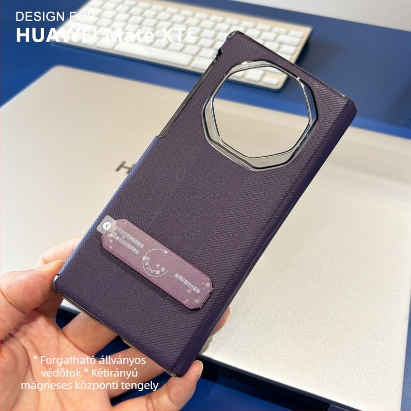 Huawei Mate XTS kettős tengelyű forgó tok, mágneses zsanérral, PU bőr, domborított felület